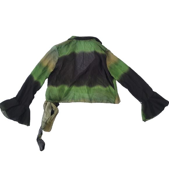 Unbranded Chiffon Sheer Ombre Wrap Front Tie Blouse Size M Green Fairy Grunge - Picture 2 of 8